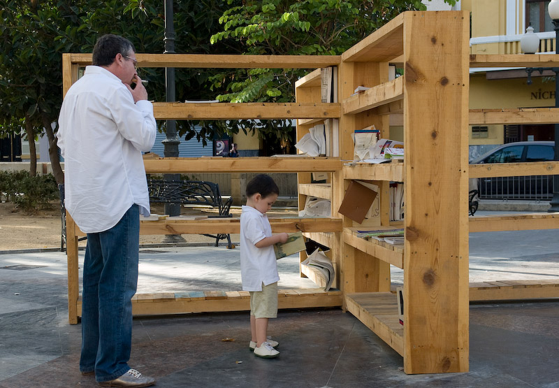 Used book exchange in a park
