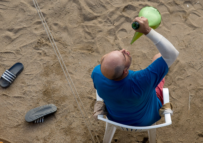 No idea what he is drinking, but it is an interesting bottle